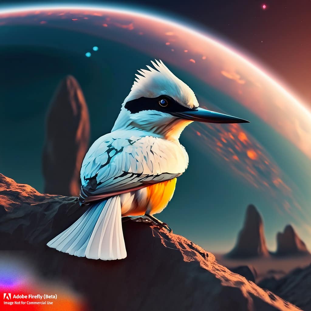 Eisvogel im futuristischen Look, erzeugt mit AI Generator Adobe Firefly