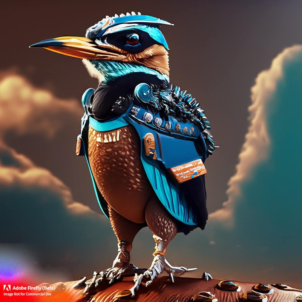 Eisvogel im futuristischen Look, erzeugt mit AI Generator Adobe Firefly
