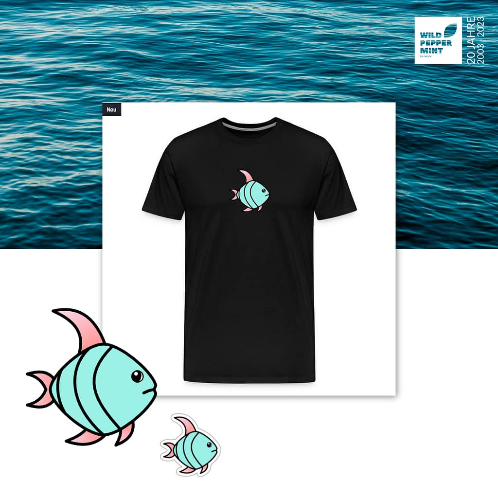 Illustration Fisch, Fisch Logo, Fisch Sticker, T-Shirt mit Fischprint, Spreadshirt, wildpeppermint-design