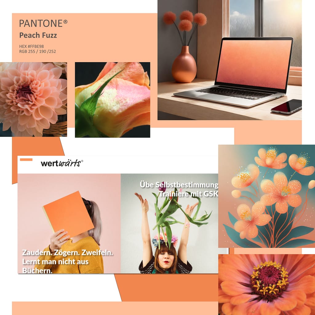 Collage, Inspirationen, zur Farbe des Jahres Pantone Peach Fuzz,