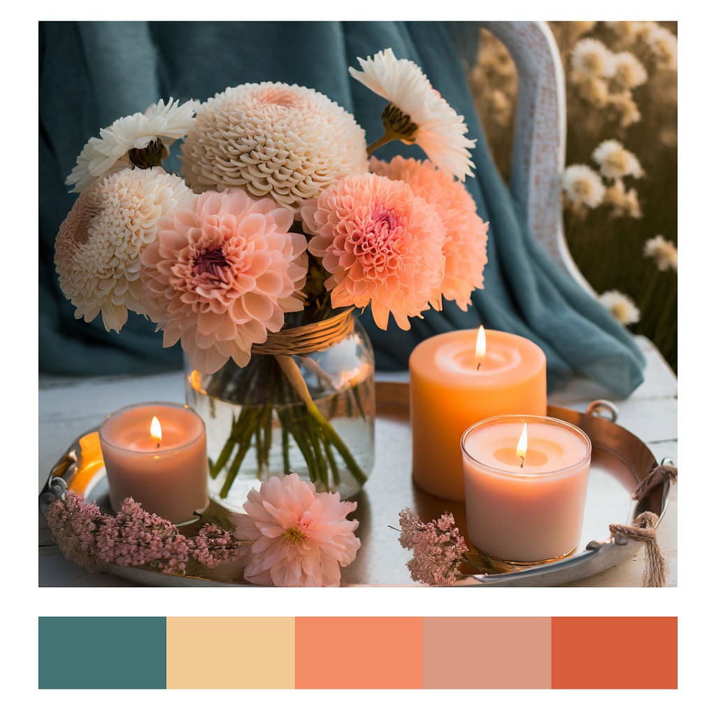 Farbpalette, Farben für eine gemütliche, heimelige Stimmung, harmonisch, warm, mit Pantone Peach Fuzz