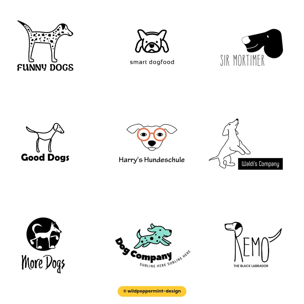 Logos mit Hund für Tierarzt-Praxen, Hundeschulen, Hundetraining, Hundefriseur