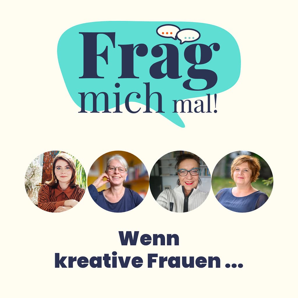 Frag mich mal! - Die E-Book-Interview-Reihe – Logo und vier kreative Frauen darunter 