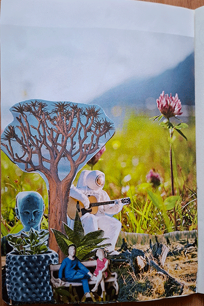 Collage aus Zeitungsausschnitten, mit Naturmotiven