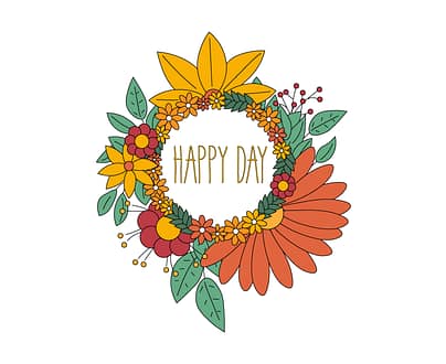 Grafische Illustration Herbstblumen, Kranz mit Herbstblumen