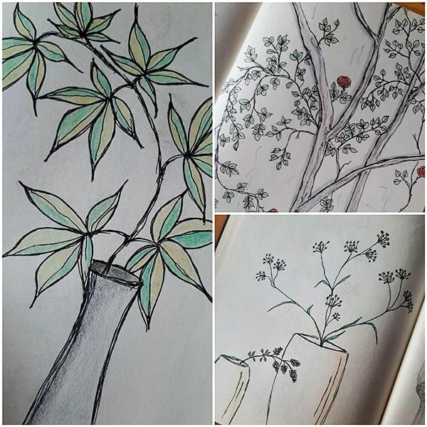 Kindheitsträume, Collage Sketchbook florale Motive