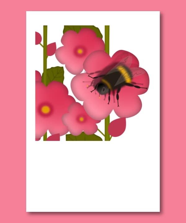 Grafische Illustration mit Hummel und Stockrose