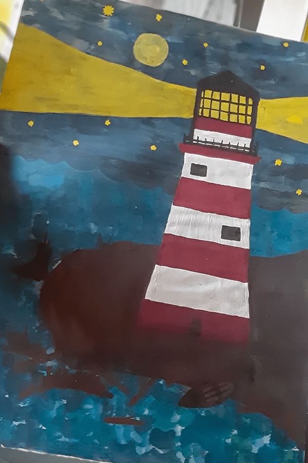 Leuchtturm Wasserfarben, Kinderzeichnung