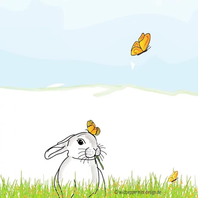 Digitale Illustration Kleiner Hase und Schmetterling