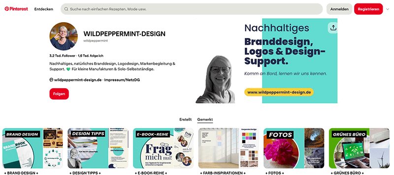 Screenshot vom Pinterest-Board Wildpeppermint-Design