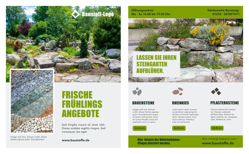 Prospektgestaltung, 2-seitiger Flyer fĂĽr Gartenbau