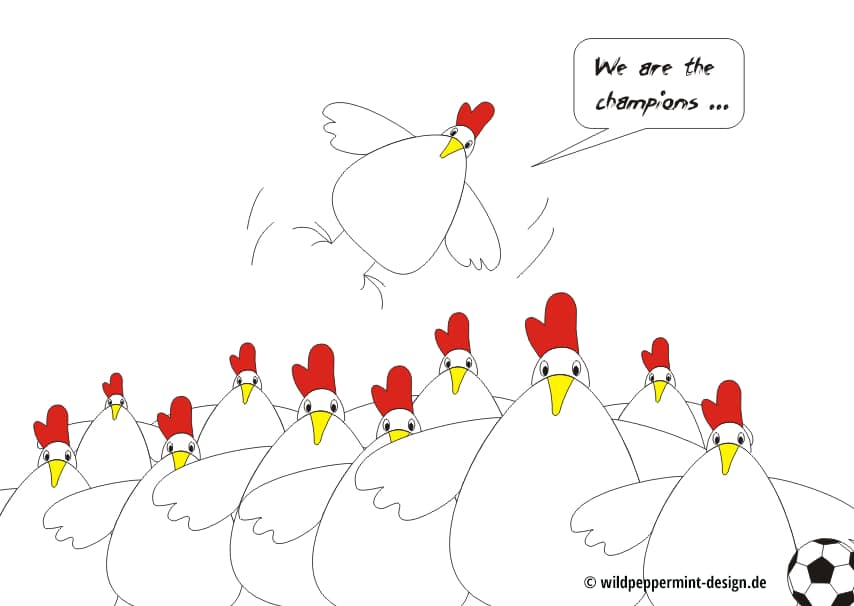 Illustration lustige Hühner, Crazy Chicken, lustige Hühner im Comic Stil, Story Crazy Chicken